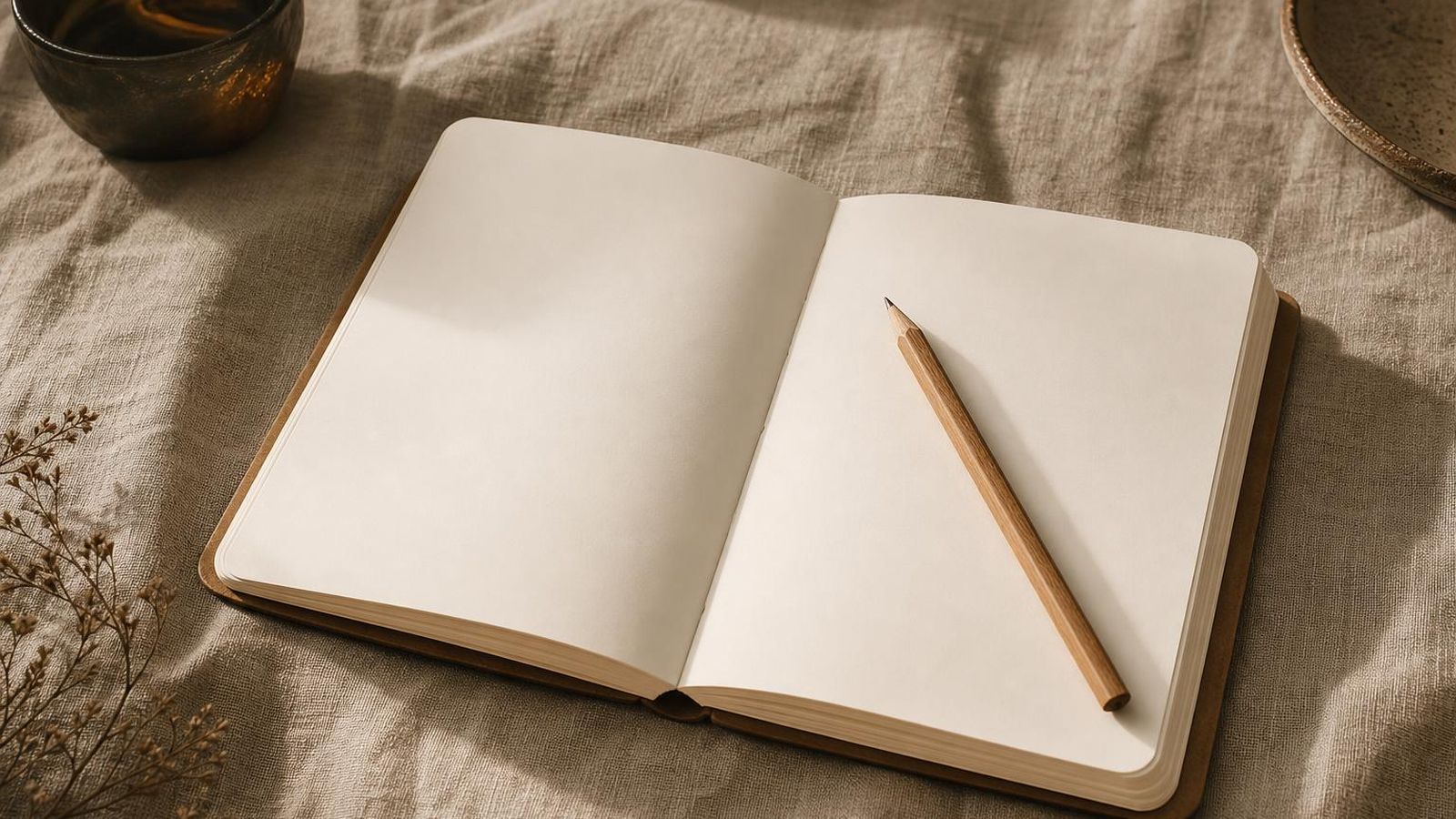 An open hardback book on a wooden chair with a soft side light and a folded pair of glasses.