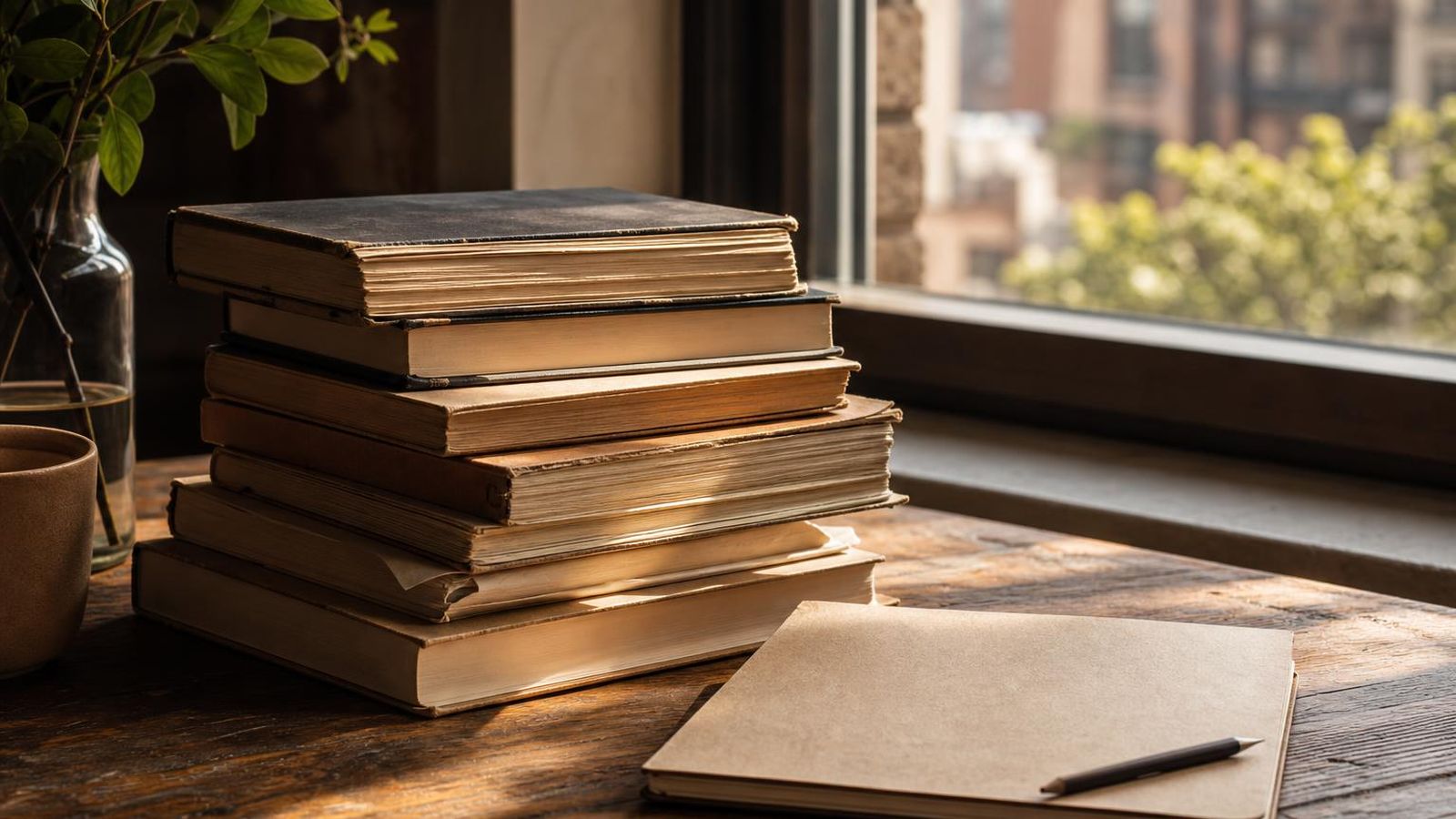 A small wooden bookshelf with neat rows of paperbacks beside a single reading lamp.