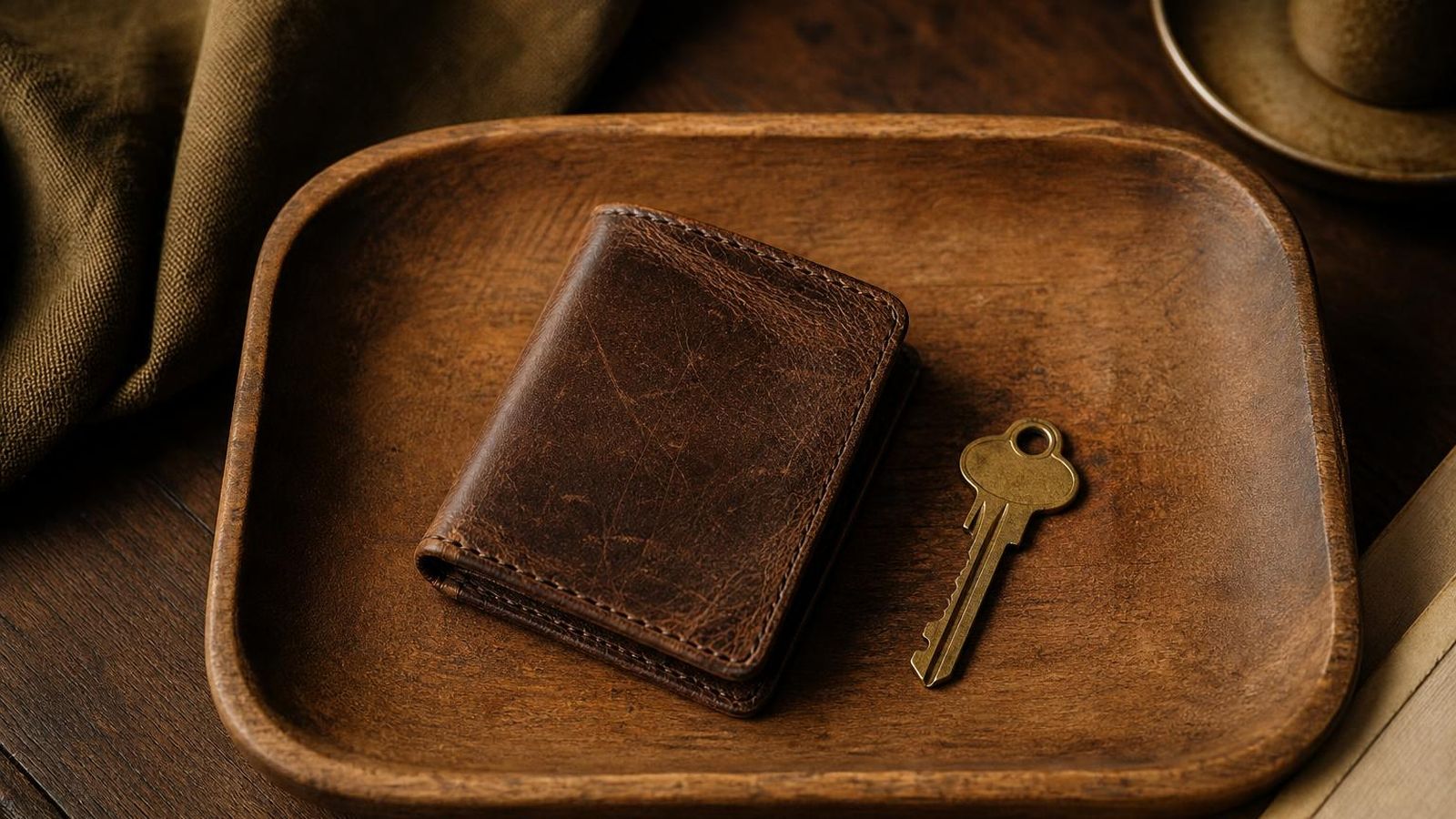 A small steel plate stamped with backup words sits next to a hardware wallet on a wooden desk.